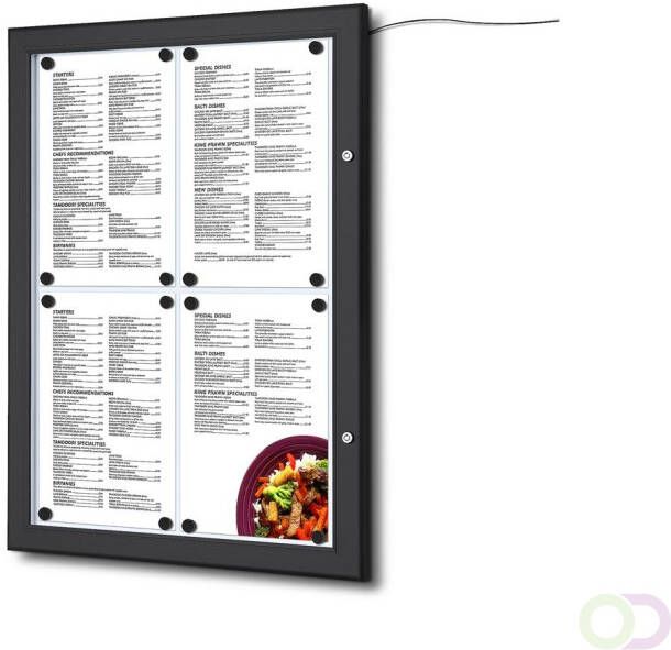 Menuvitrine Vergrendelbaar Outdoor LED Verlicht Zwart 4x A4