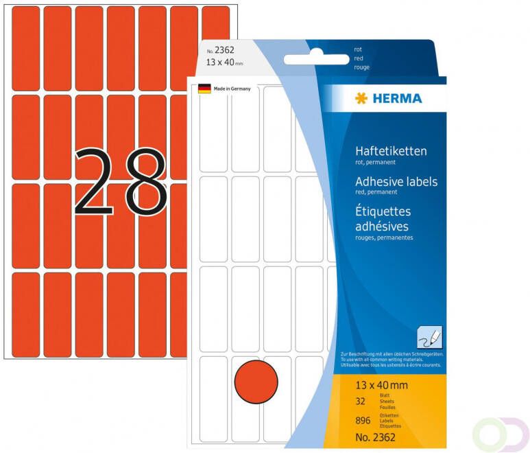 Herma Multipurpose-etiketten 13 x 40 mm rood permanent hechtend om met de hand te