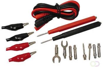 Velleman Set universele meetpennen voor multimeter 30 V 90 cm kabel krokodilklemmen in draagkoffer rood en zwart