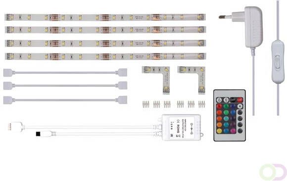 SET MET FLEXIBELE LEDSTRIPS RGB-CONTROLLER EN VOEDING RGB 4 x 30cm 12Vdc
