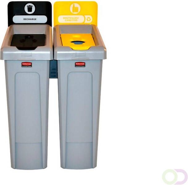 Slim Jim Recyclingstation 2-stroom FR deksel gesloten (zwart) flessen (geel) Rubbermaid