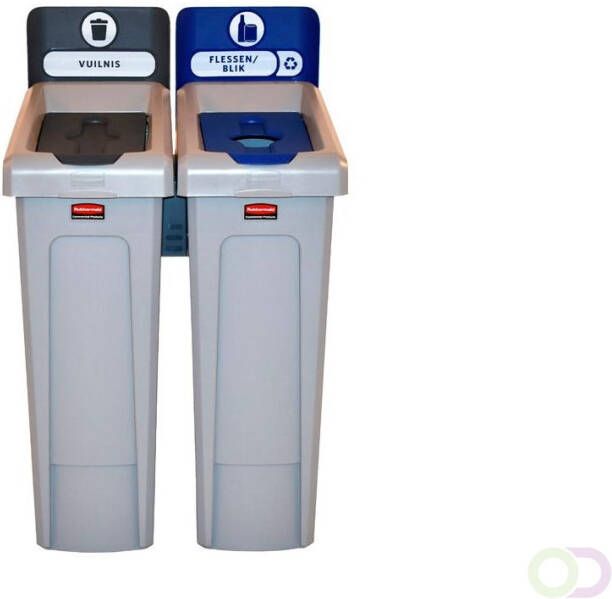Slim Jim Recyclingstation 2-stroom NL deksel gesloten (grijs) flessen (blauw) Rubbermaid