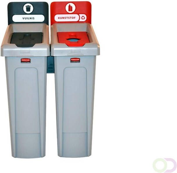 Slim Jim Recyclingstation 2-stroom NL deksel gesloten (grijs) flessen (rood) Rubbermaid