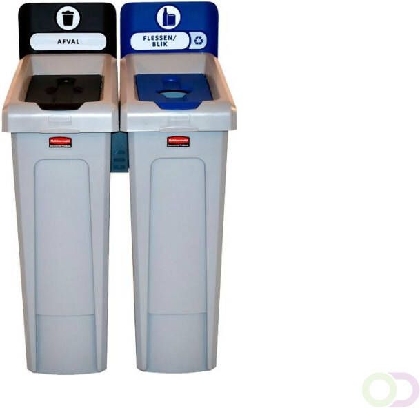 Slim Jim Recyclingstation 2-stroom NL deksel gesloten (zwart) flessen (blauw) Rubbermaid