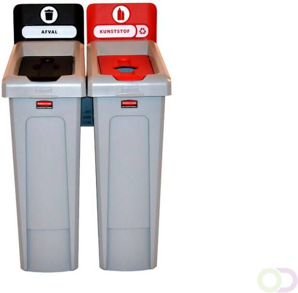 Slim Jim Recyclingstation 2 stroom NL deksel gesloten(zwart ) flessen(rood ) Rubbermaid