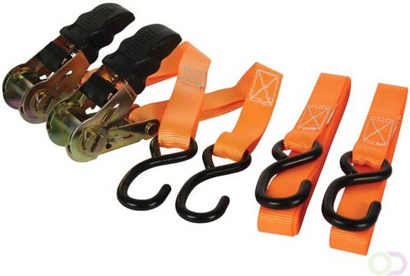 Velleman Set spanbanden 2 stuks tweedelig met rubberen ratelgreep en vinyl S-haken voor het vastzetten van lichte ladingen max. 500