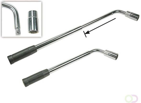 Velleman Telescopische wielmoersleutel met 2 omkeerbare doppen 17 19 mm uitschuifbare antisliphandgreep 360-510 mm zilver zwart