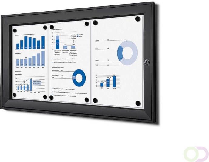 Vitrinekast Mededelingenbord zwart Indoor Outdoor(3xA4 )