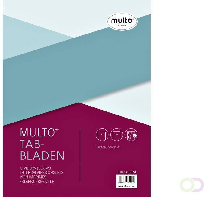 Multo tabbladen voor ft A4 23-gaatsperforatie uit gerecycleerd karton 5 tabs geassorteerde kleuren