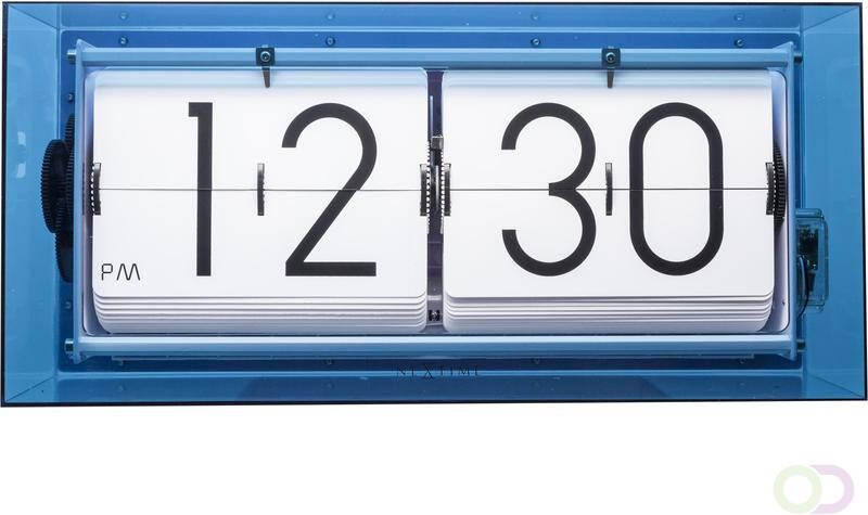 NeXtime Tafel wandklok Big Flip 36x16.7x8.5cm acryl blauw