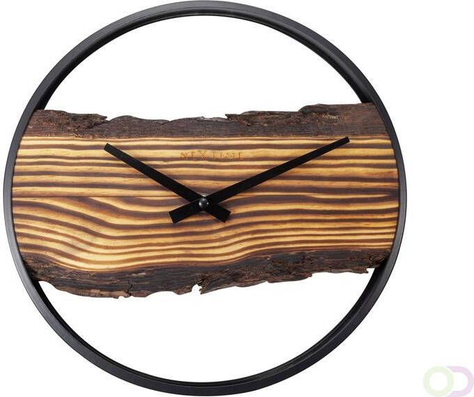 NeXtime Wandklok 30cm Forest hout metaal stil uurwerk