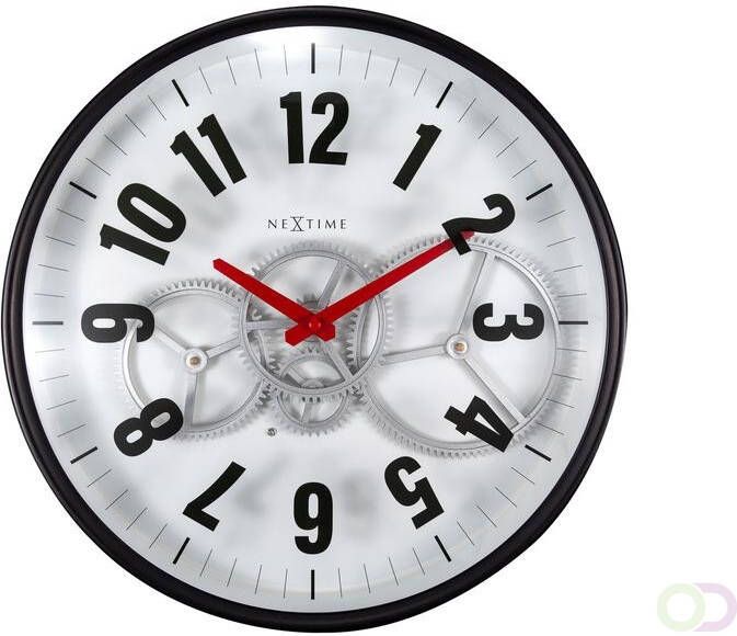 NeXtime Wandklok 36cm Gear Clock wit metaal glas