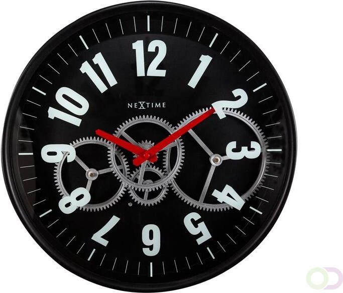 NeXtime Wandklok 36cm Gear Clock zwart metaal glas