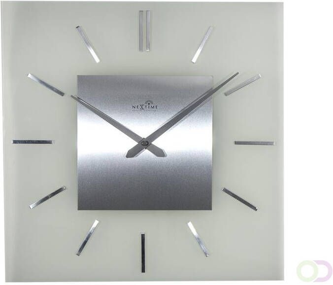 NeXtime Wandklok 40 x 40 cm Frosted glas 'Stripe Square Radio Controlled'