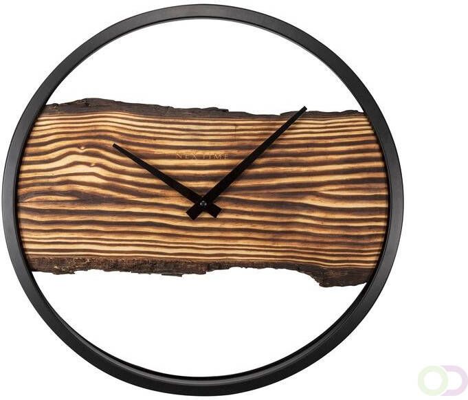 NeXtime Wandklok 45cm Forest Large hout metaal stil uurwerk