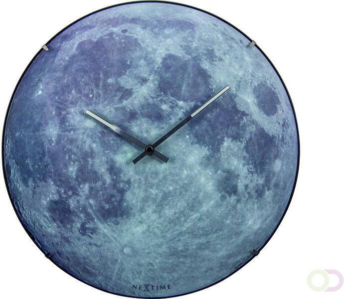 NeXtime Wandklok 35 cm Koepelglas Glow-in-the-dark- 'Blue Moon dome'.