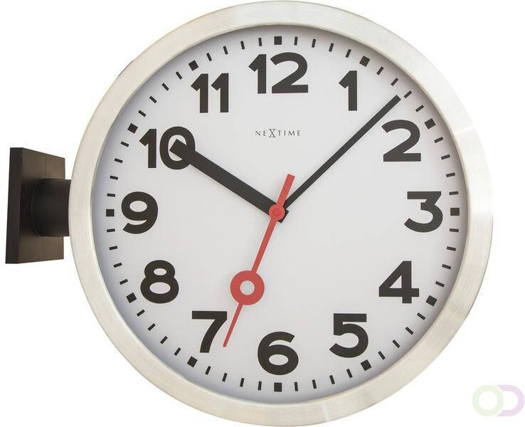 NeXtime Wandklok 36 cm Aluminium Glas 'Station Double'