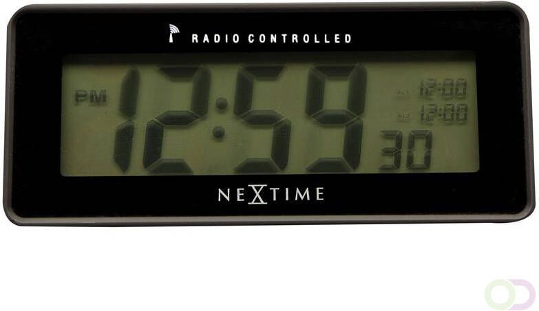NeXtime Wekker 14 x 6 cm plastic mat zwart Lean Alarm Radio Controlled