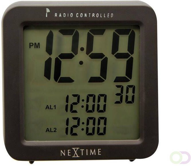 NeXtime Wekker 9 x 9.2 cm plastic mat zwart Square Alarm Radio Controlled
