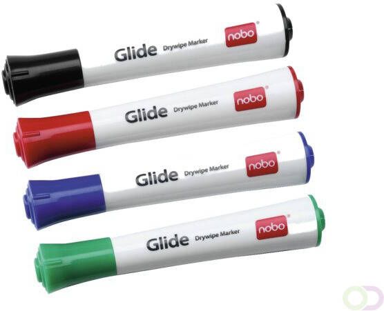 Nobo Glide whiteboardmarker pak van 4 stuks geassorteerde kleuren