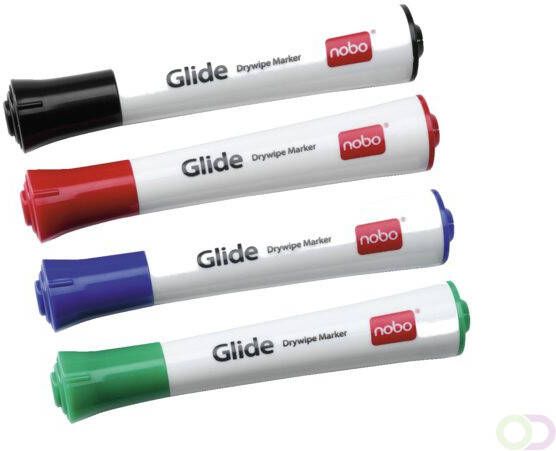 Nobo Glide whiteboardmarker pak van 4 stuks geassorteerde kleuren op blister