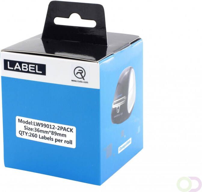 Office-Deals A-series Labeltape 2 rollen Zwart op wit 36mmx89mm 260 etiketten