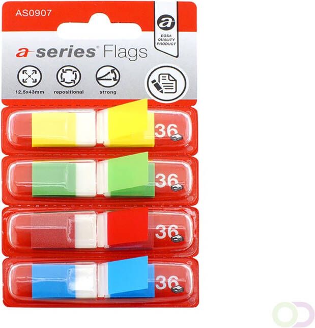 Office-Deals A-series Indextabs AS0907 Geel- Groen Rood Blauw 12 5x43mm zelfklevend 4 x 36 stuks