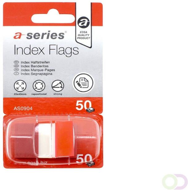 Office-Deals A-series Indextabs AS0904 Rood 25x43mm zelfklevend disp. 50 stuks