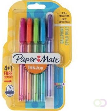 Paper Mate balpen InkJoy 100 met dop blister met 4 stuks in geassorteerde fun kleuren
