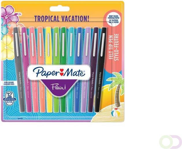 Paper Mate Fineliner Flair Tropical Vacation! Medium assorti blister Ã  12 stuks