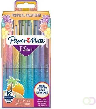 Paper Mate viltstift Flair Tropical Vacation blister met 16 stuks in geassorteerde kleuren