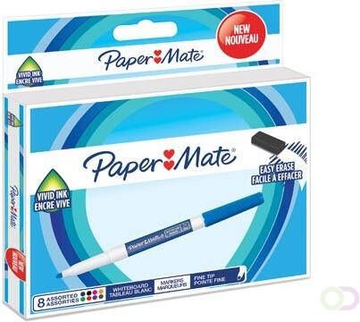 Paper Mate whiteboardmarker met fijne punt blister van 8 stuks geassorteerde kleuren