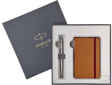 Parker giftbox Sonnet vulpen medium + notebook zilver