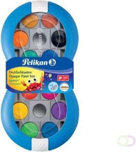 Pelikan verfdoos Space 24 napjes in geassorteerde kleuren + tube wit blauw