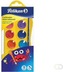 Pelikan waterverfdoos Junior doos met 12 napjes in geassorteerde kleuren + penseel