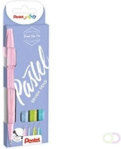 Pentel brushpen Sign Pen Brush Touch kartonnen etui met 4 pastelkleuren: roze grijs groen en blauw