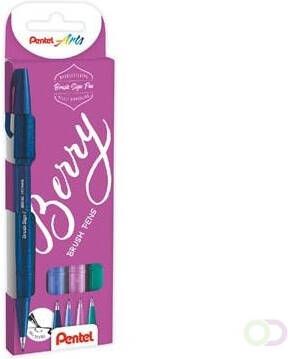 Pentel brushpen Sign Pen Brush Touch kartonnen etui met 4 stuks: donkerblauw paars rose en turquoise