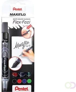 Pentel whiteboardmarker Maxiflo Flex-Feel etui met 4 stuks geassorteerde kleuren