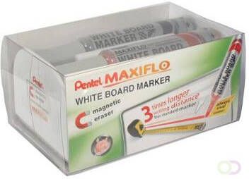 Pentel whiteboardmarker Maxiflo set van 4 stuks: blauw rood groen en zwart + magnetische bordwisser - Foto 2