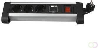 Perel desktop contactdoos met 3 stopcontacten 2 USB poorten en schakelaar zwart voor BelgiÃ