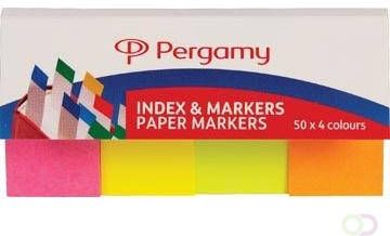Pergamy Index &amp papieren markeerstroken pak van 4 x 50 vel geassorteerde neon kleuren