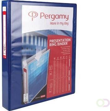 Pergamy personaliseerbare ringmap ft A4 2 pochettes 2 insteektassen 4 D-ringen van 25 mm blauw