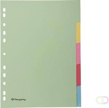 Pergamy tabbladen ft A4 11 gaatsperforatie karton geassorteerde pastelkleuren 5 tabs