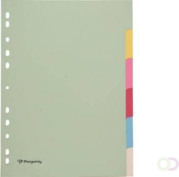 Pergamy tabbladen ft A4 11-gaatsperforatie karton geassorteerde pastelkleuren 6 tabs