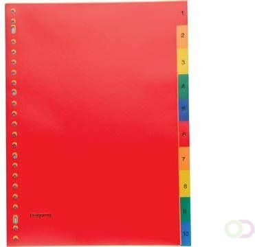 Pergamy tabbladen ft A4 23-gaatsperforatie PP geassorteerde kleuren set 1-10