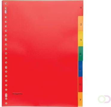 Pergamy tabbladen ft A4 23-gaatsperforatie PP geassorteerde kleuren set 1-7
