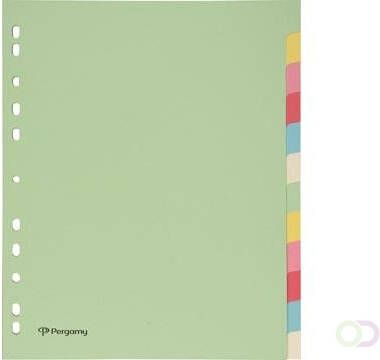 Pergamy tabbladen ft A4 maxi 11 gaatsperforatie karton geassorteerde pastelkleuren 12 tabs