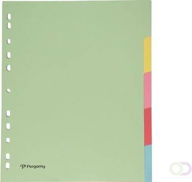 Pergamy tabbladen ft A4 maxi 11-gaatsperforatie karton geassorteerde pastelkleuren 5 tabs