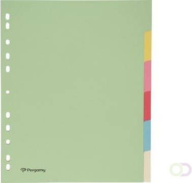 Pergamy tabbladen ft A4 maxi 11-gaatsperforatie karton geassorteerde pastelkleuren 6 tabs