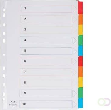 Pergamy tabbladen met indexblad ft A4 11-gaatsperforatie geassorteerde kleuren 10 tabs